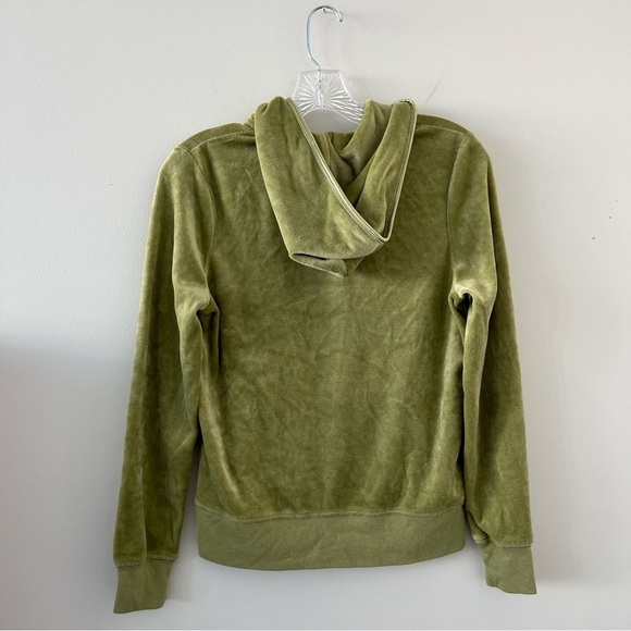 BCBG MaxAzria Rhinestone Bling Green Full Zip Hooded Velour Track Jacket Y2K - Picture 2 of 4